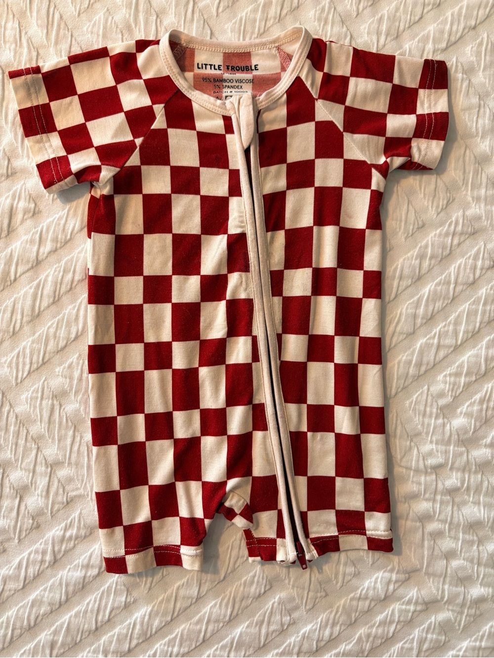 Little Trouble Red Checker Short Sleeve Romper 12-18 month